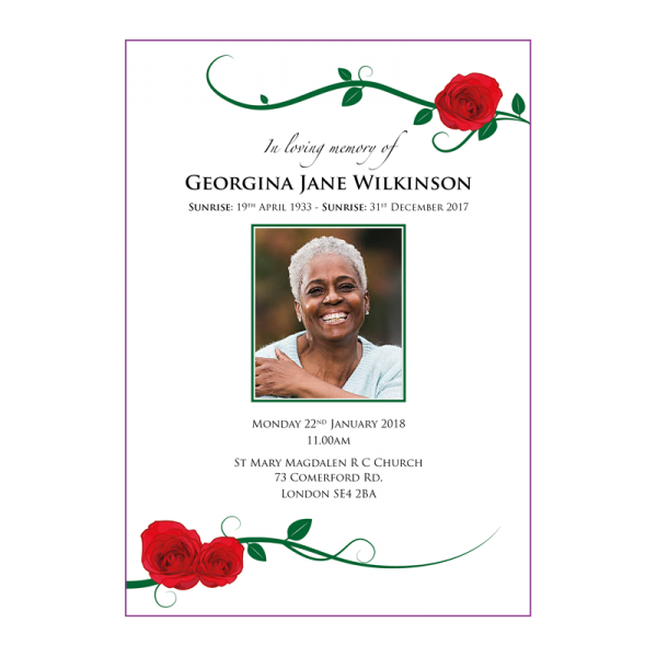 Rosebud Funeral Order Of Service Booklets